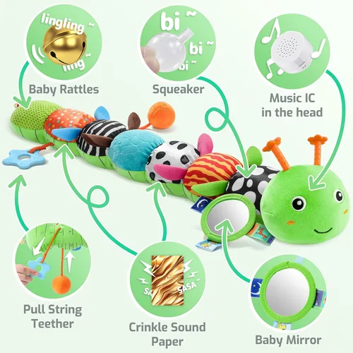 Miniatura 3 de Sumobaby Juguetes para bebés 0-6 y 6-12 meses, mariposa musical de peluche con espejo para bebé, tira de cuerda y sonajero crujiente, juguetes