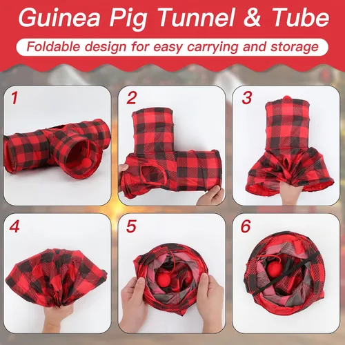 Miniatura 6 de Rypet Túneles y Tubos Plegables de 3 Vías para Conejillos de Indias, Chinchillas, Hurones y Hámsters, Juguetes de Actividad de Escondite para Rojo