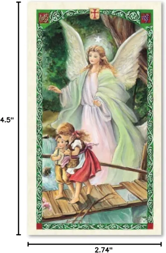 Miniatura 6 de H HOLLY LINES Tarjetas de oración de ángel de la guarda con imagen de ángel y niños en el puente, tarjetas sagradas laminadas, paquete de cinco