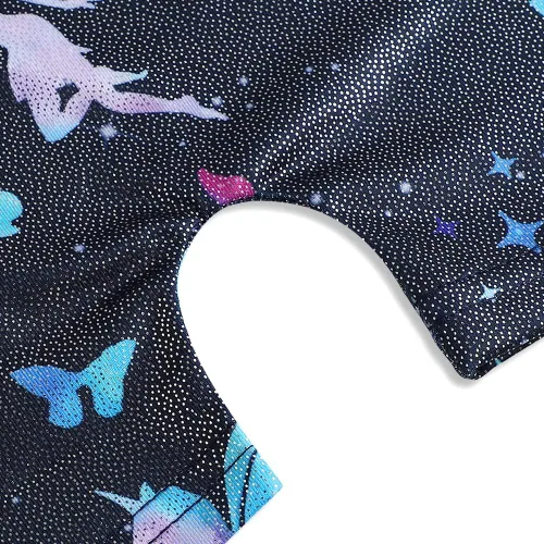 Miniatura 193 de HOZIY - Leotardos de gimnasia con pantalones cortos brillantes para niñas pequeñas; estampados de unicornio, aurora, arco iris, sirena, dinosaurio