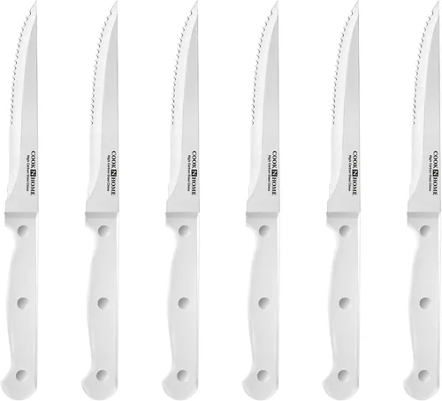Miniatura 8 de Cook N Home Basics - Juego de cubiertos de bambú con cuchillos, hoja de acero inoxidable de alto carbono, 15 piezas, color blanco