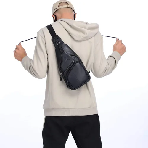 Miniatura 14 de Bolsos cruzados para hombre, bolso bandolera de cuero, mochilas casuales para el pecho, bolsa de hombro, mochilas de senderismo de viaje