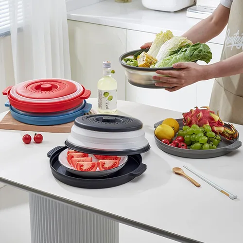 Miniatura 2 de Cubierta plegable para salpicaduras de microondas para alimentos con alfombrillas de silicona, 10.2 pulgadas, apta para lavavajillas, cubierta