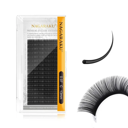 Miniatura 74 de NAGARAKU Extensiones de pestañas, pestañas individuales, 0.05mm, rizo D, 15mm, clásico, negro mate, suave, natural, profesional, 16 filas, 0.05-D