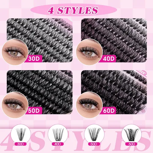 Miniatura 3 de FADLASH 546 racimos de pestañas onduladas 30D+40D+50D+60D, extensiones de pestañas naturales individuales de 0.315-0.630 in, banda fina suave