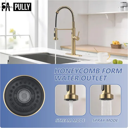 Miniatura 3 de Fapully Grifo de cocina sin contacto con rociador extraíble, sensor de movimiento dorado cepillado, inteligente comercial de una sola manija, grifo