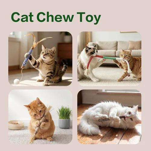 Miniatura 5 de Cat Chew Toys for Bored Indoor Cats,12 Pack Natural Catnip Silvervine Sticks for Kittens Teeth Cleaning&3 Pack Cat Chew Ropes for Anxiety