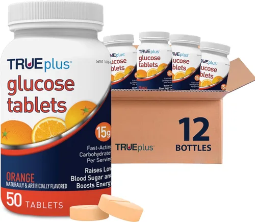 Miniatura 21 de TRUEplus® Tabletas de glucosa, sabor surtido (uva, frambuesa, naranja), botella de 50 unidades (1)