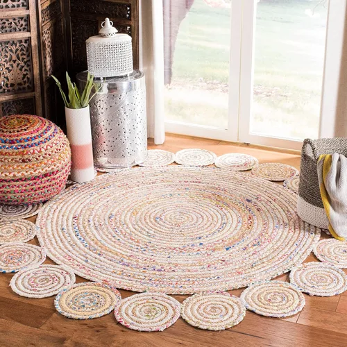 Miniatura 2 de SAFAVIEH Cape Cod Collection CAP211Q - Alfombra redonda de 4 pies, redonda, roja, multicolor, hecha a mano, estilo bohemio, trenzada de yute