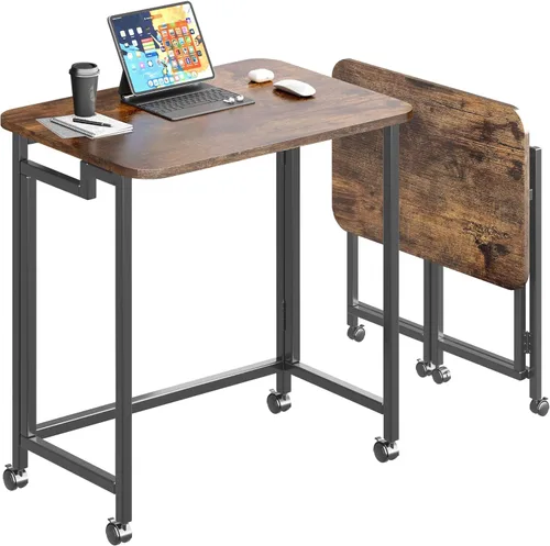 Miniatura 12 de JSB Pequeño escritorio plegable para computadora con bolsa de almacenamiento y gancho para escritura, mesa de trabajo industrial moderna