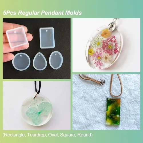 Miniatura 5 de LET'S RESIN 30 moldes de joyería de resina, moldes de joyería para resina UV, kit de moldes de silicona de resina con pulsera, colgante, anillo