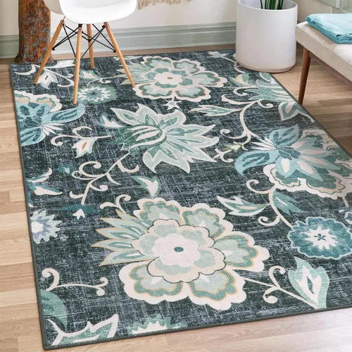 Miniatura 64 de Beeiva Alfombras florales de entrada, lavables para interiores, ultra fina, de 2 x 3 pies, antideslizante, para cocina, tapete de cachemira suave