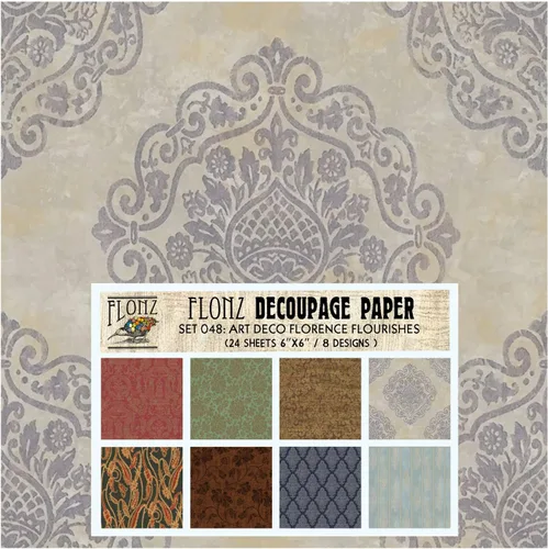 Miniatura 22 de Paquete de papel para decoupage (24 hojas 15x15 cm) Patrones florales monocromáticos FLONZ papel vintage para decoupage, manualidades y álbumes