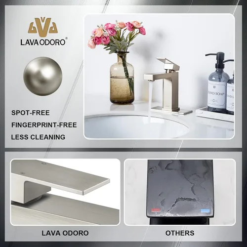 Miniatura 3 de Lava Odoro Grifo de Baño de Un Solo Agujero, Grifo de Lavabo de Níquel Cepillado de Baño con Mango Único, Grifo de Lavabo con Drenaje Desplegable