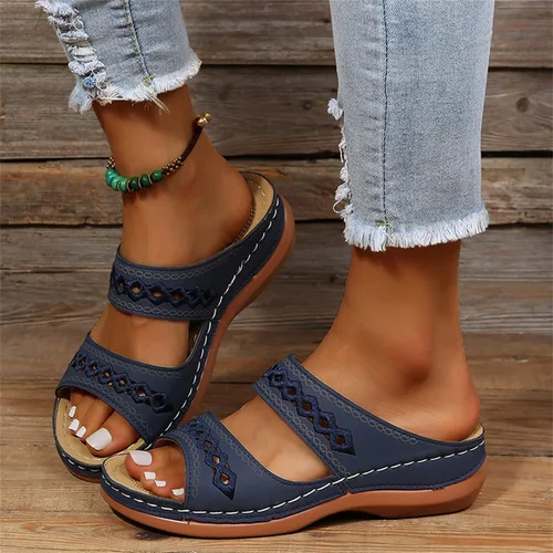 Miniatura 144 de Ladmiple Sandalias ortopédicas florales de moda 2023 con soporte de arco, zapatillas romanas casuales con puntera abierta