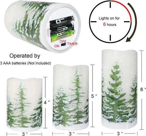 Miniatura 2 de Eldnacele Árbol Verde Decoración Navideña Velas Sin Llama Parpadeantes con Temporizadores Diarios Automáticos, Velas LED Operadas con Pilas, Cera