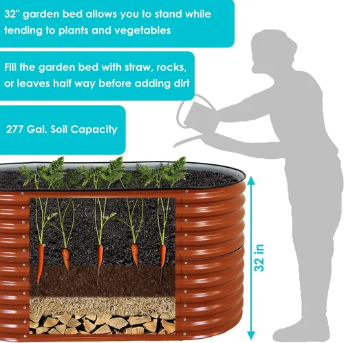 Miniatura 3 de Sunnydaze Cama de jardín elevada ovalada de 62.5 pulgadas para exteriores, cama de jardín modular elevada con borde de goma, color marrón