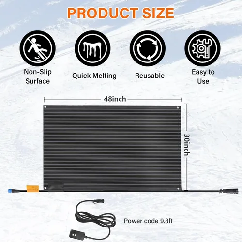 Miniatura 2 de Alfombrillas para Derretir Nieve para Exteriores 30 x 48 pulgadas, Alfombrillas Calefactadas para Exteriores Antideslizantes 405W 120V, Alfombrillas