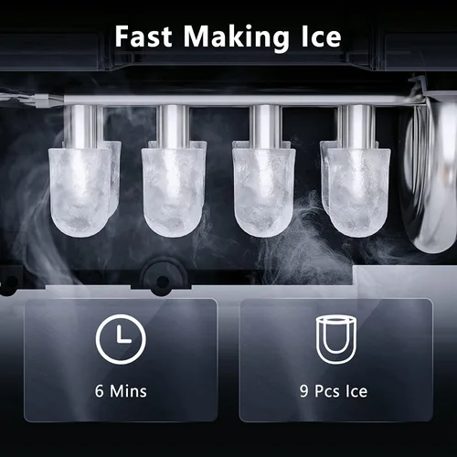 Miniatura 4 de Antarctic Star Máquina portátil de hielo para encimera con asa, máquinas de autolimpieza, 26 libras/24 horas, 9 cubos listos en 6 minutos, hielo S/L