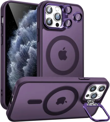 Miniatura 24 de Funda magnética para iPhone 11 con soporte, compatible con Magsafe, protección militar y protector de lente de cámara, funda translúcida mate