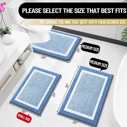 Miniatura 2 de OLANLY Alfombras de baño 24x16, tapete de baño de microfibra extra suave y absorbente, antideslizante, lavable a máquina, alfombra de baño esponjosa