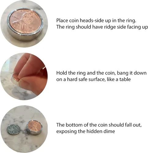 Miniatura 2 de Scotch & Soda Magic Coin Trick, Bang Coin con anillo de metal Bang Trick, moneda de diez y centavo con anillo de aluminio de metal