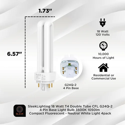 Miniatura 2 de Bombilla base CFL de doble tubo T4 de 18 vatios de 4 pines G24Q-2, 3500 K, 1050 lm, sustituye a PLC-18W 827, fluorescente compacta, luz blanca