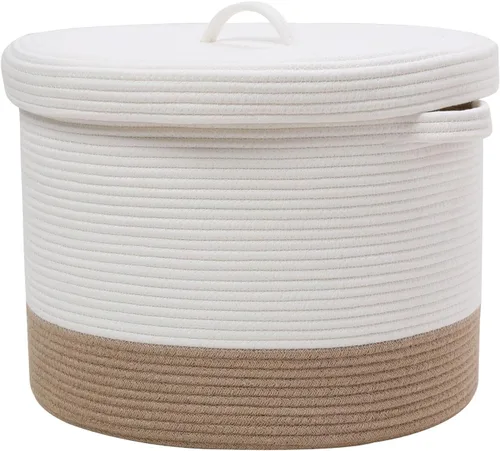 Miniatura 26 de Cesta de almacenamiento extra grande de 16" x 16" x 18" con tapa, cestas de almacenamiento de cuerda de algodón, canasta de lavandería, contenedor