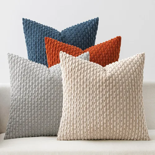 Miniatura 16 de MIULEE - Juego de 4 fundas de almohada suaves para sofá, decorativas, estilo bohemio, con rayas, fundas de almohada de corduroy, decoración rústica