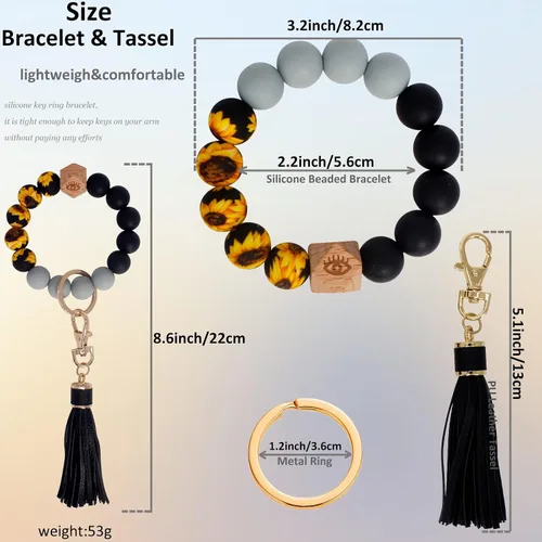 Miniatura 2 de BIHRTC - Pulserallavero para enganchar las llaves del auto, brazalete con cuentas de silicona para mujer