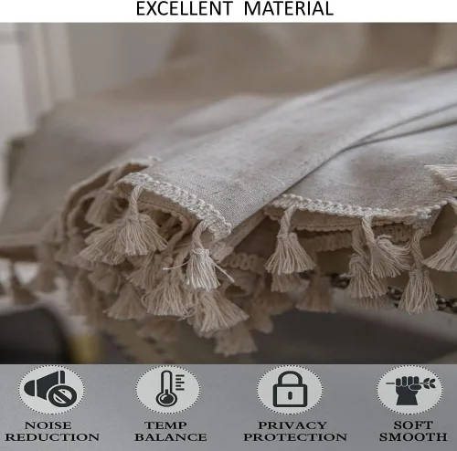 Miniatura 5 de AMZALI Cortinas texturizadas de lino y algodón con borlas, cortinas semiopacas para ventana, paneles de cortina con bolsillo para barra, cortina