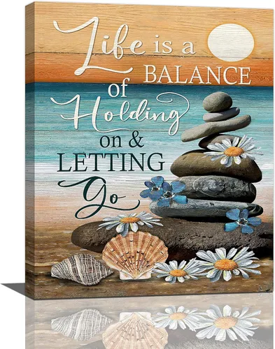 Miniatura 8 de Lienzo inspirador de playa costera, arte para pared, diseño de piedras zen, puesta de sol y océano, decoración de pared, citas de vida, impresiones