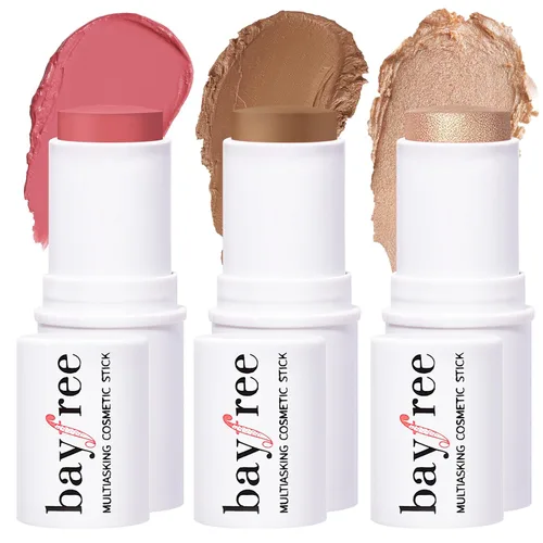 Miniatura 14 de KIMUSE Trío de Barras Múltiples para Maquillaje Facial, Barra de Rubor en Crema para Mejillas y Labios, Barra de Contorno e Iluminador de Maquillaje