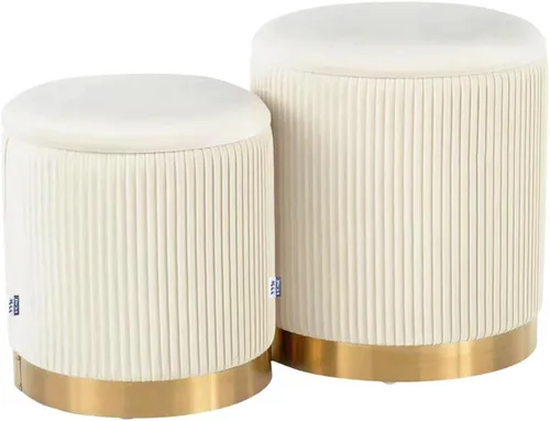 YYW HOME Otomana redonda con almacenamiento, juego de 2 taburetes de tocador, reposapiés con tapa extraíble, taburete otomano de almacenamiento de