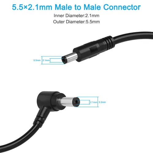 Miniatura 2 de Cable de extensión CC macho a macho, cables de cámara de vigilancia, 90 grados 0.217 in x 0.083 in, cable de extensión de alimentación de 12v CC