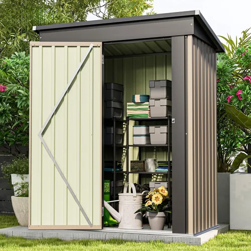 Miniatura 3 de Patiowell Cobertizo de almacenamiento al aire libre de 5 x 3 pies, cobertizo de herramientas con techo inclinado y puerta con cerradura, cobertizo