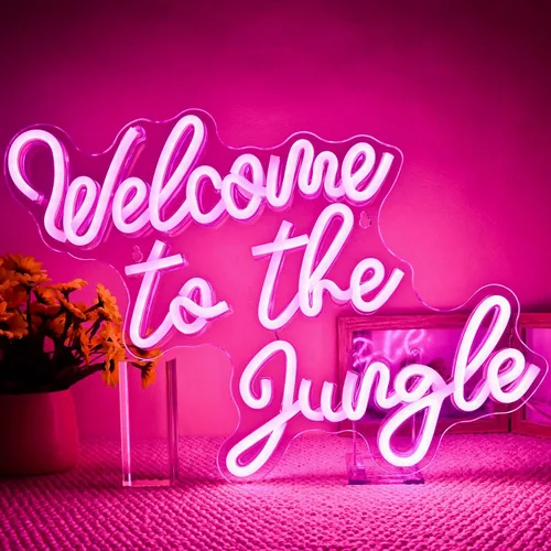 Miniatura 2 de Letrero de Neón Bienvenido a la Jungla en Rosa, Luz de Neón LED para Decoración de Pared, Letrero USB de Letras Iluminadas para Dormitorio