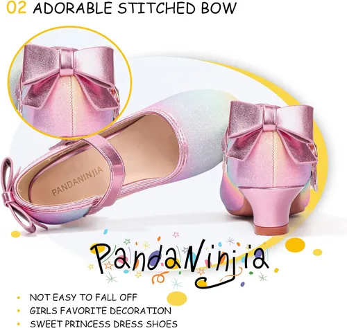 Miniatura 36 de PANDANINJIA Vestido de jada para niñas y niños pequeños, zapatos de princesa Mary Jane con tacones con lazo para fiesta, boda, boda