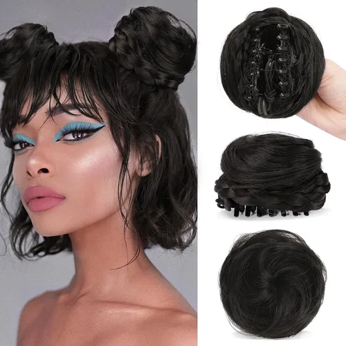 Miniatura 16 de Sofeiyan 2 piezas de extensión de cabello rizado ondulado en forma de moño desordenado, mini moño desordenado con banda elástica, peluca sintética