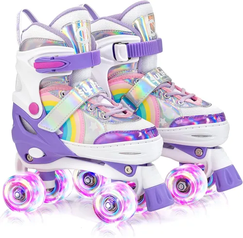 SULIFEEL Rainbow Unicorn - Patines ajustables de 4 tamaños para niñas y niños de 3-5, 5-8, 6-12 años, patines para interiores y exteriores b púrpura