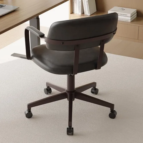 Miniatura 8 de BFZ Silla de escritorio retro de mediados de siglo para oficina en casa con respaldo, piel sintética, altura ajustable, giratoria, reposabrazos