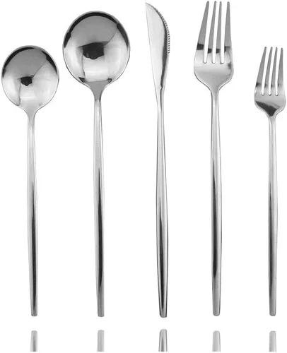Miniatura 12 de JASHII Juego de cubiertos de acero inoxidable con acabado satinado, 30 piezas, cubiertos pulidos con espejo para el hogar y el restaurante, aptos