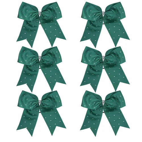 Miniatura 10 de Lazos de animadora jumbo de 8 pulgadas con diamantes de imitación brillantes para cola de caballo, lazos de porrista, 6 unidades, color negro