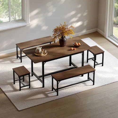 Miniatura 13 de Tatub Juego de mesa de comedor para 4, juego de mesa de cocina de 3 piezas con 2 bancos, juego de comedor que ahorra espacio para rincón de desayuno
