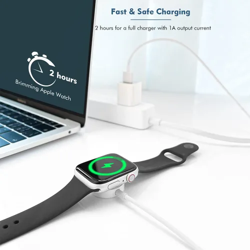 Miniatura 4 de Cargador de reloj para Apple Watch, 1.0 ft/1 pie corto de carga USB A inalámbrico magnético portátil cable de carga iPhone iWatch cable compatible