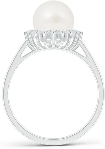 Miniatura 2 de Angara Anillo de halo de perlas cultivadas de agua dulce natural para mujeres, niñas en plata de ley, oro macizo de 14 quilates, regalo de joyería