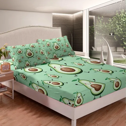 Miniatura 2 de Sábana bajera ajustable de aguacate para niños, juego de ropa de cama Kawaii de aguacates para decoración de habitación, linda sábana de frutas