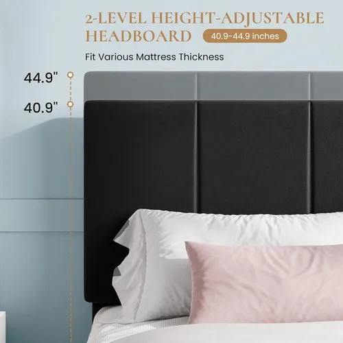 Miniatura 5 de SHA CERLIN Marco de cama tamaño queen, cama de plataforma tapizada en terciopelo holandés, cabecera ajustable con canales verticales acolchados