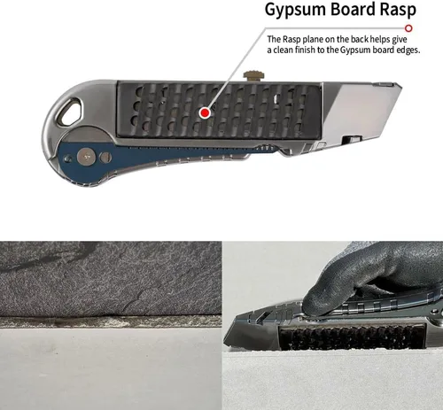 Miniatura 3 de Cuchillo y escofina para paneles de yeso KL300 – Herramienta de corte de tablero de yeso 4 en 1 con funda de cuero – Cuchillo profesional de corte