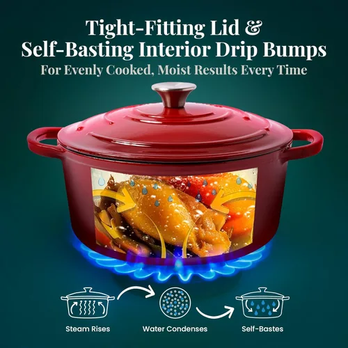 Miniatura 7 de Larder & Vine Olla holandesa de hierro fundido esmaltado con tapa, para hornear pan, compatible con todas las estufas y apta para horno hasta 500 °